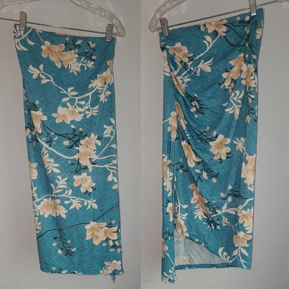 Novella Royale Evie skirt aqua lilies S blue floral bodycon pencil shirred - Picture 15 of 16